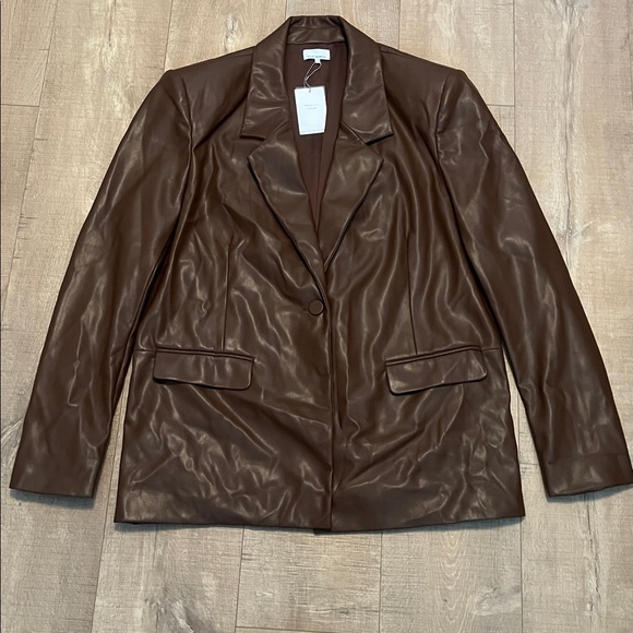 WeWoreWhat Chocolate Brown Faux Leather Blazer size large - Picture 5 of 7